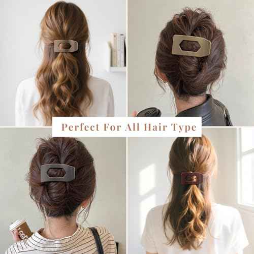 8 Pack Flat Hair Clips for Women ? Glossy Neutral No-Slip Flat Claw Clips for Thick & Thin Hair, Large Strong Hold Square Rectangle Hair Accessories for Work & Stylish Fall Outfits