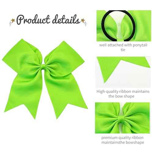 30PCS 8" Large Cheer Bows Hair Bows Ponytail Holder Handmade for Girls Teens Softball Cheerleader Sports (Neon Green)