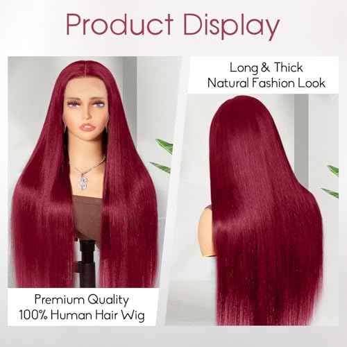200% Density Burgundy Wig Human Hair,[2 Year Life],28 Inch 99j Burgundy 13x6 HD Lace Front Wigs Human Hair Pre Plucked,Straight Wigs Human Hair for Black Women Free Part