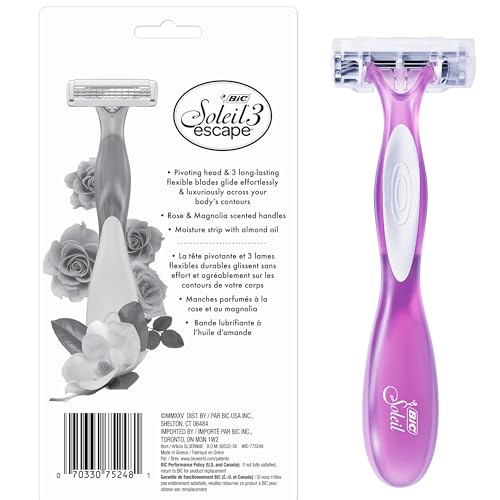 BIC Soleil Escape Scented Women's Disposable Razors, 3 Blades, Comfortable Shave, Rose and Magnolia Scented Handle Shaving Razors for Women, 8 Count