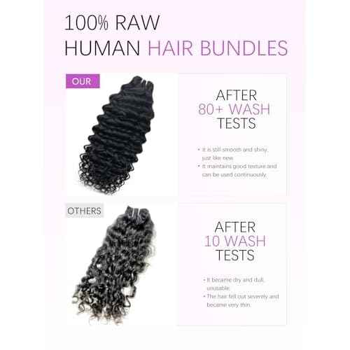 15A Raw Curly Bundles Human Hair,One Bundles 16 Inch Water Wave Curly Human Hair,Triple Lifespan Indian Virgin Hair,Quick Weave Hair Extensions Natural Black