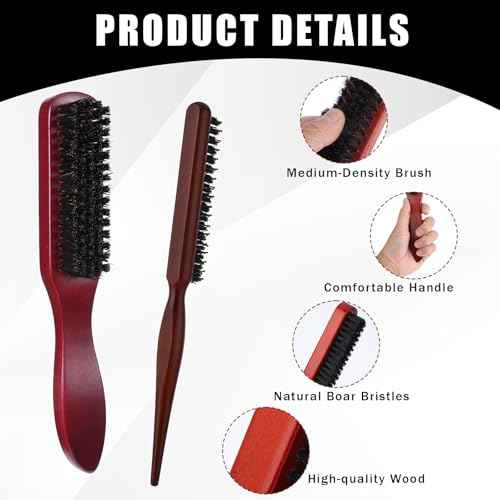 cobee 5 Pcs Slick Back Hair Brush Set, Bristle Hair Brush Edge Control Brush Teasing Comb, Wax Stick for Hair & Wig Flyaways, For Smooth Hair Parting Smooth Flyaways