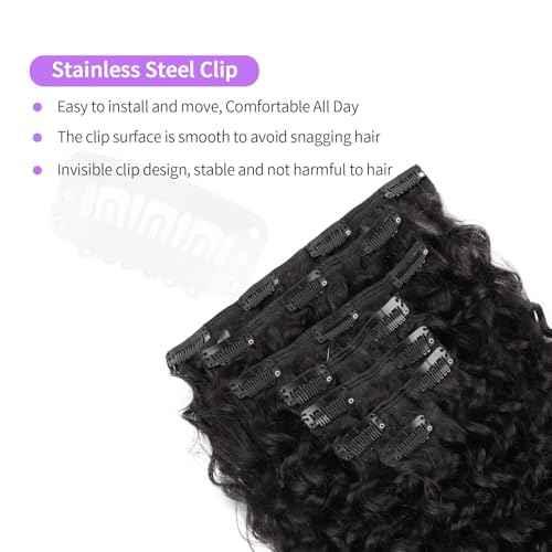 Sassina Natural Wave Clip in Remy Human Hair Extensions Double Weft Invisible Clip in Extensions Real Human Hair Natural Black Virgin Human Hair Extensions for Women 7Pcs 120G 14 Inch