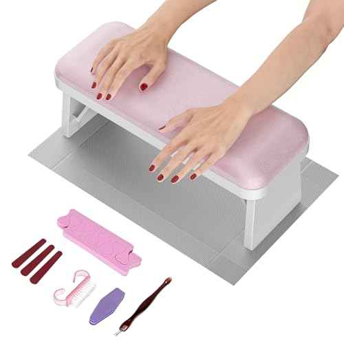 Nail Arm Rest,Foldable Manicure Hand Rest,PU Leather Nail Hand Pillow for Acrylic Nails Cushion,Nail Arm Rest for Nail Tech Manicure Salon Home,Pink