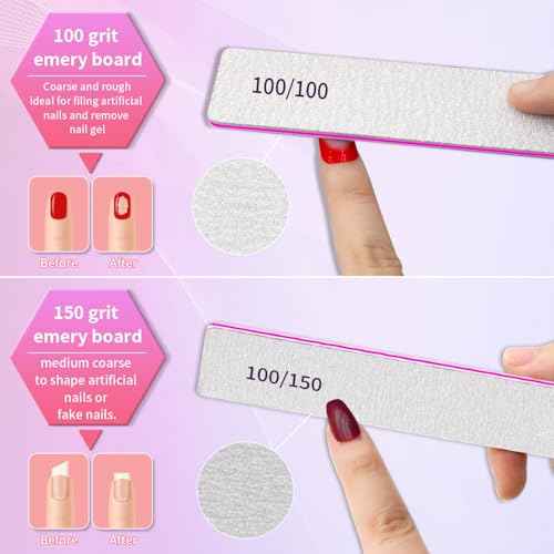 Nail Files 100/100 Grit Washable 25pcs Double Sides Nail File for Natural Nails and Poly Nail Extension Gel Fingernail Files for Nails