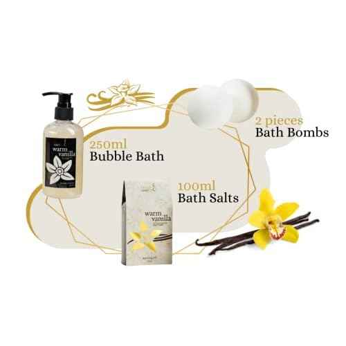Bath and Body Gift Basket For Women and Men ? 8 Piece Set of Warm Vanilla Bath & Body Collection Gift Basket, Includes Shower Gel, Bubble Bath, Body Lotion, Body Mist & More - Appreciation Gift Ideas