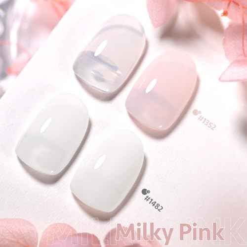 GAOY Sheer Light Pink Gel Nail Polish, 16ml 2 Colors 1352 1482 Jelly Milky White Translucent Soak Off UV Gel Polish Set for Nail Art DIY Manicure at Home, Milky Pink