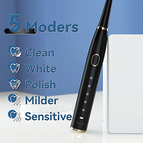 7AM2M Sonic Electric Toothbrush for Adults and Kids- High Power Rechargeable Toothbrushes with 8 Brush Heads,5 Adjustable Modes, Built-in 2-Minute Smart Timer,4 Hours Fast Charge for 30 Days(Black)