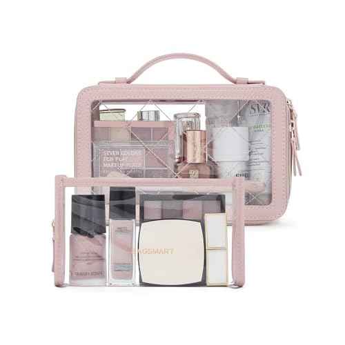 BAGSMART Clear Makeup Bag Set, TSA Approved Toiletry Bag, Clear Travel Bags for toiletries, Cosmetic Bags with Zipper, Makeup Organizer Bags Fit Carry-on Travel Essentials, Nude Pink
