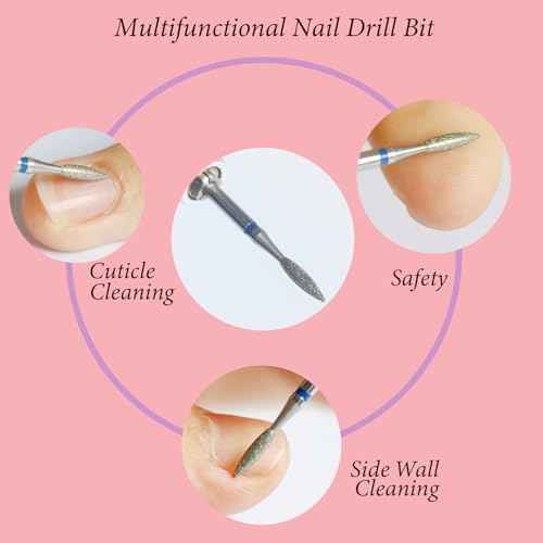 Cuticle Nail Drill Bit,3/32" Diamond Flame Safety Under Nail File Bit, Russian Pro Nail Buffer Bit, Cuticle Dead Skin Remover,Drill Bits for Manicure Pedicure,Nail Prep, Nail Supplies,Medium
