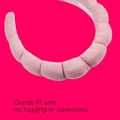 Conair Spa Makeup and Face Washing Headband, Pink Bubble Design, 1 Count, Ultra-Absorbent Microfiber Headband for Washing Face, Soft Terry Cloth, No-Squeeze, No-Pull Band Gentle on Hair and Head