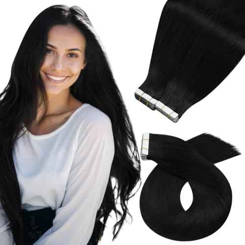Moresoo Tape in Hair Extensions Human Hair #1 Jet Black Hair Tape in Human Hair Extensions Invisible Glue in Extensions Real Hair Straight 40 Pieces 100g 24 Inch