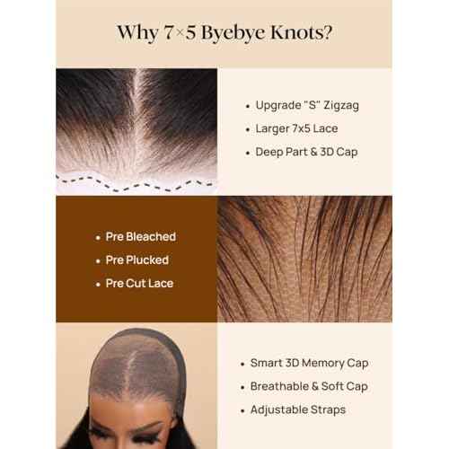Beauty Forever Bob Wig Human Hair Brown With Blonde Piano Highlights Blunt Straight Wig Glueless 7x5 HD Lace Front Pre Cut Plucked Bye Bye Knots Ready to Go Short Wig 150% Density 14 Inches