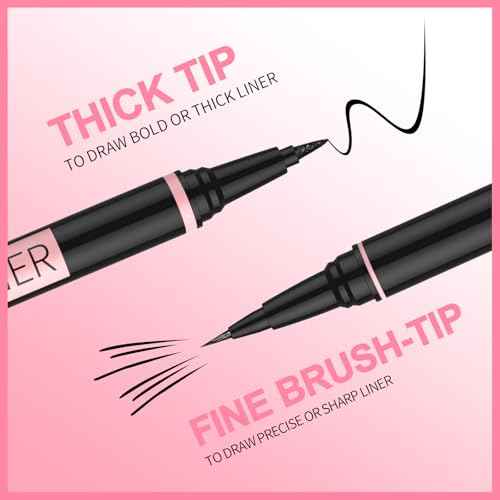iMethod Liquid Eyeliner - Waterproof Eyeliner 2-in-1 Dual-Ended Eye Liner with Precise Brush-Tip and Thick Tip, Black Liquid Liner Pen, Matte Finish, Long Lasting, Smudge-proof, Transfer-proof