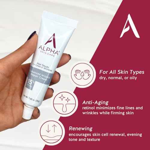 Alpha Skin Care Enhanced Wrinkle Repair Cream, Anti-Aging Formula, 0.15% Retinol with Vitamins A, C & E, Reduces Lines & Wrinkles, For All Skin Types, 1.05 oz, White, 3 Pack