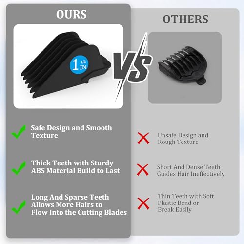 Clipper Guards for Wahl 10 12 14 16 18 20 Hair Clipper Guards 6pcs Extra Long Clipper Guard Attachments 2.5 Inch Clipper Guides Multiple Sizes Universal 2.5", 2.25", 2", 1.75", 1.5", 1.25" (Black)