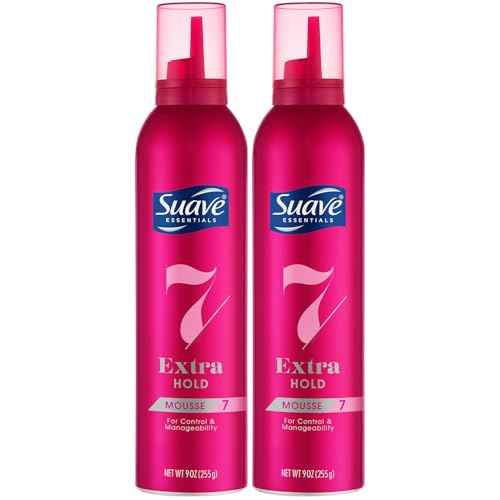 Suave Extra Hold Mousse for Curly Hair, Wavy, All Hair Types, Moisturizing & Nourishing, Foam, Scented 9 oz (Pack of 2)