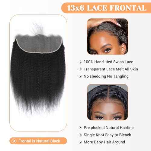 HD Lace Frontal 13x6 Transparent Lace Ear to Ear 20 Inch Kinky Straight Frontal Human Hair 100% Unprocessed Virgin Lace Closure Human Hair Pre Plucked with Baby Hair 150% Density