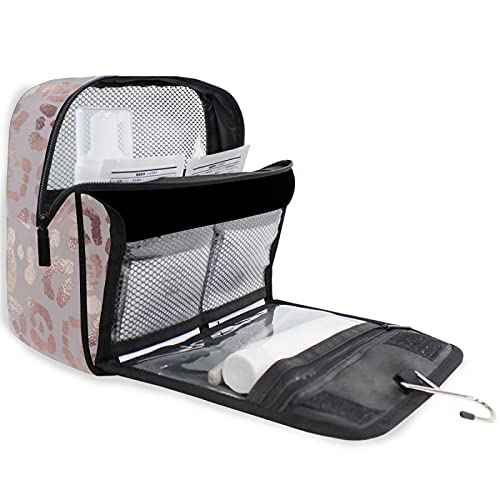 Hanging Toiletry Bag Rose Gold Leopard Print Makeup Bag Portable Travel bag for Toiletries Organizer Bags for Women Men, Travel-Essentials Bag