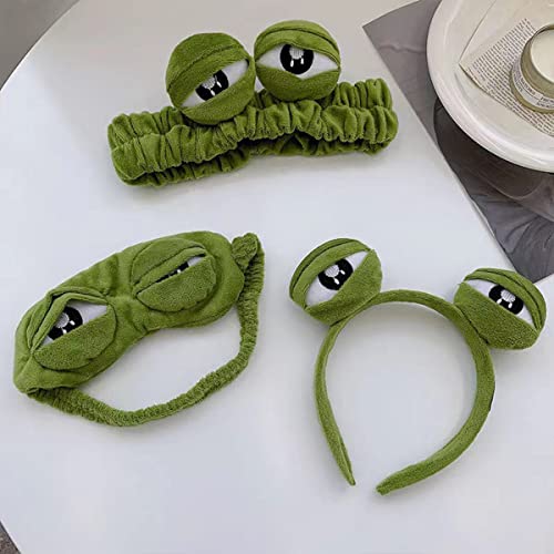 Cualque Funny Duck Headband, Cute Animal Frog Cat Duck Star Flower Dinosaur Spa Face Wash Headband Cute Makeup Headband Face Washing Hair Bands Shower Yoga Head Wraps (Frog)