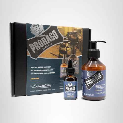 Proraso Beard Care Kit for Men, Beard Wash & Oil with Azure Lime to Tame, Cleanse & Detangle Full, Thick and Coarse Beards, Azure Lime