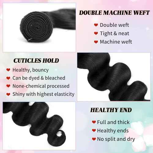 28 Inch Human Hair Bundles Body Wave Quick 1 Bundle for Women 12A 100% Unprocessed Brazilian Virgin Weave Wavy Human Hair Bundles Natural Black