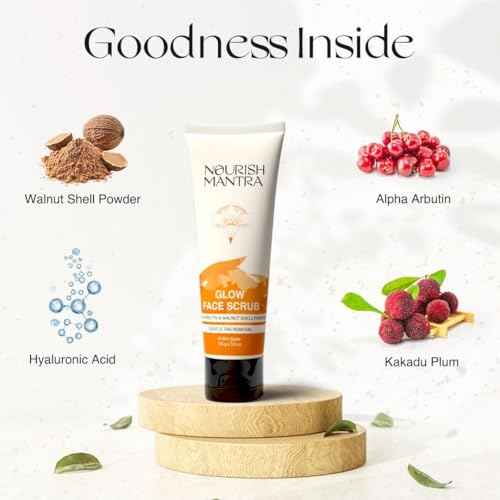 Nourish Mantra Glow Face Scrub | For Tan Removal, Gentle Exfoliation & Improved Skin Tone | Infused with Walnut Shell Powder, Alpha Arbutin, Hyaluronic Acid | All Skin Types | For Men & Women 100 ml