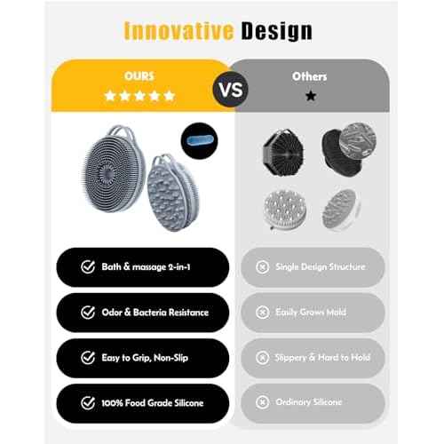2 in 1 Silicone Body Scrubber, Anti Cellulite Massage Scrubber, Exfoliating Shower Brush for Men & Women, Removes Dead Skin, Reduces Cellulite, Improves Circulation, Fast Dry, Non Slip (1PC, Grey)