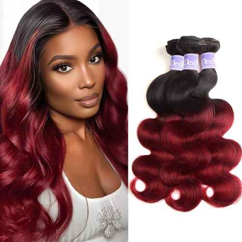 Body Wave Bundles Human Hair 1B/99J Ombre Human Hair Bundles Body Wave Brazilian Virgin Hair Extensions (20 22 24Inch)