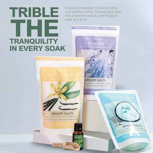 Bath Salts for Women, Spa Luxetique Epsom Salts for Soaking, 3pc Bath Salt Gifts Set, Lavender, Vanilla and Coconut Scent with Tea Tree Oil Gifts for Her Birthday Gifts