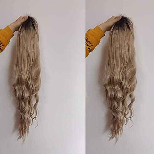 xiweiya Long Ombre Blonde Lace Front Wig with Dark Roots 2 Tones Mixed Blonde Body Wave 13x3 Lace Front Wigs Side Part Heat Resistant Fiber Wig Hair Replacement for women 24inch