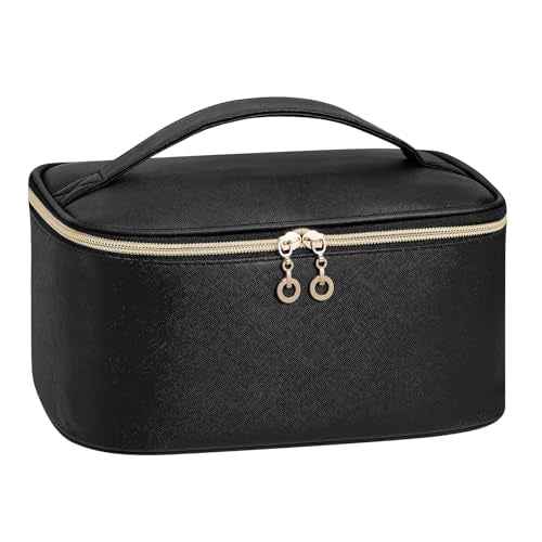 senbowe Travel Makeup Bag, Large Capacity Cosmetic Bags for Women,Portable Waterproof Leather Toiletry Bag Make Up Organizer Bag with Divider and Handle