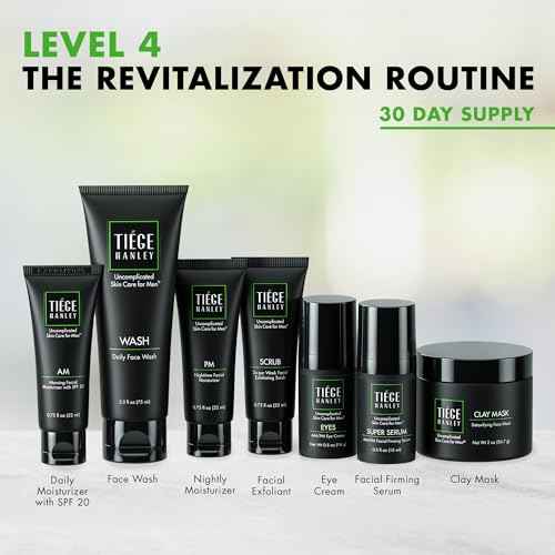 Tiege Hanley Skin Care Set for Men, Revitalization Routine, System Level 4, Face Wash, Scrub, Moisturizers, Eye Cream, Serum, & Clay Mask for Healthy, Hydrated Skin, Men¡¯s Skin Care, 7 Piece Kit