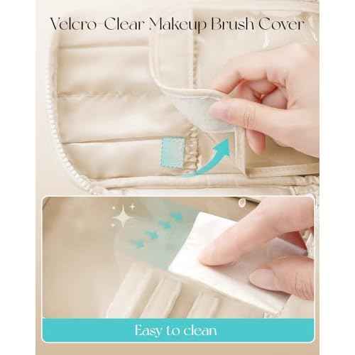 Vlando Travel Makeup Bag, Large Travel Toiletry Bag for Women Girl, Waterproof Cute Cosmetic Bag with Handle, Clear Make up Bag for Cosmetic, Brushes, Skincare-Cream White