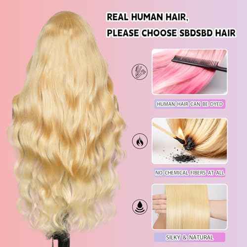613 13x6 Lace Front Wig Human Hair 200 Density 30 Inch Body Wave Blonde Wig Human Hair 13x6 613 HD Lace Front Wig Virgin Human Hair Pre Plucked Natural Hairline Tiny Knots Tangle Free Shedding Free