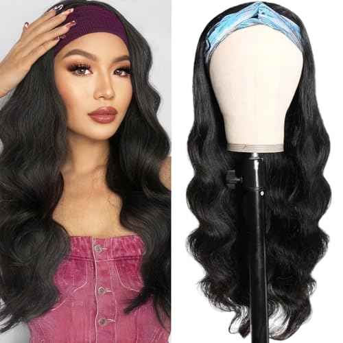 Headband Wig Human Hair 18 Inch None Lace Front Wigs Glueless Human Hair Wigs Virgin Brazilian Body Wave Machine Made Wigs Human Hair Wigs for Black Women Natural Color
