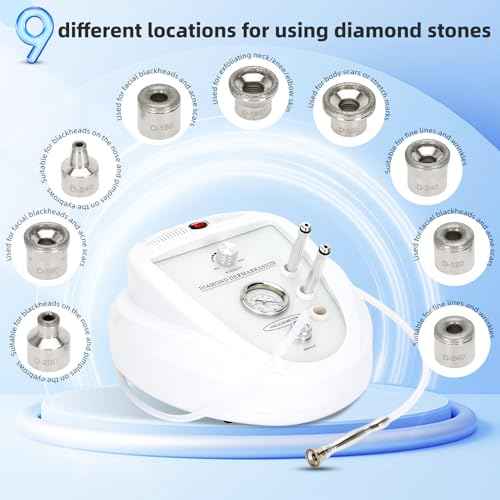 Diamond Microdermabrasion Machine Kit, 65-68cmHg Suction Power, 9 Replaceable Tips, Suitable for Face and Body (Home & Salon Use)
