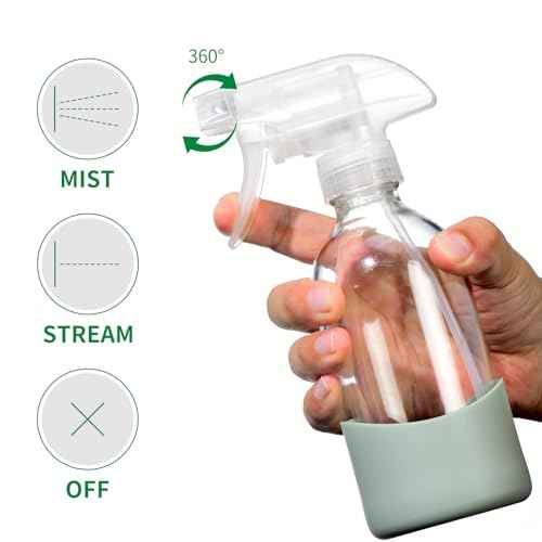 OCMML 8oz Clear Glass Spray Bottles with Silicone Sleeve–Refillable Spray Bottles for Cleaning Solutions,Hair,Plants&Essential Oils–Leakproof,Adjustable Nozzle,Reusable,Eco-Friendly (1 Pack)