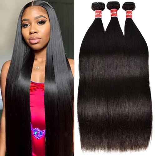 Straight Human Hair bundles 12A Grade 100% Unprocessed Brazilian Virgin Human Hair Weave 3 Bundles Deals Human Hair18 20 22 Inch Human Hair Bundles Natural Black Color