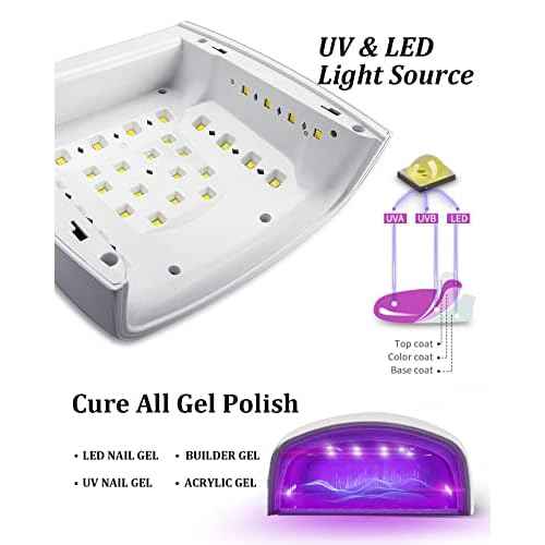 UV LED Nail Lamp, Cordless Gel Polish Dryer for Professional Gel Manicures - White