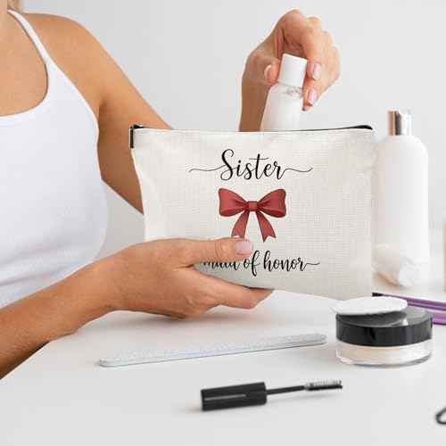 Sister Maid of Honor Gift for Bridesmaid,Bachelorette Party Wedding Gifts for Besties Friends Makeup Bag Purse Cosmetic Bag for Women