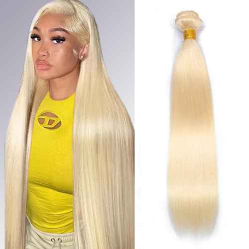 613 Bundles Human Hair 24 Inch Straight Blonde Bundles Human Hair 100% Unprocessed 12A Grade Brazilian Virgin Raw Hair Quick Weave 1 Bundles Blonde Human Hair Bundles Hair Extensions for Women