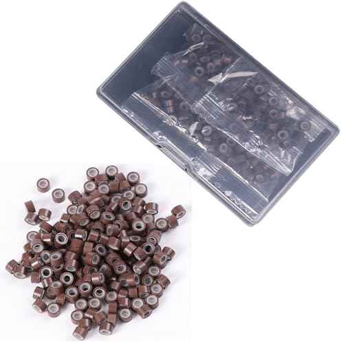 200 PCs 5mm Micro Beads for Hair Extensions - Brown Invisible Links, Professional Micro Rings for Thin/Medium Hair