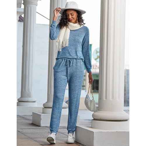 Ekouaer Womens Pajamas Set Long Sleeve Loungewear Soft Lounge Set Joggers with Pockets