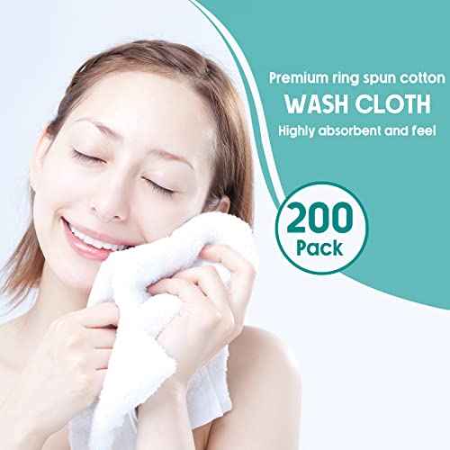 Buryeah 200 Pieces Wash Cloths Bulk Face Cloths Cotton Washcloths Set Hand Towels Absorbent for Bathroom Soft Cleaning Rags for Bath Body Spa Gym Kitchen Dish (12 x 12 Inches)