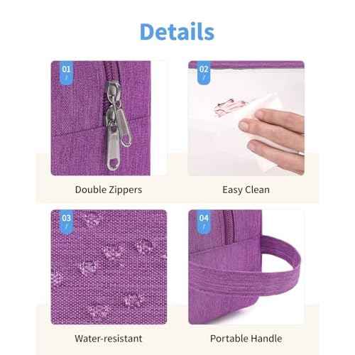 Narwey Clear Travel Toiletry Bags for Traveling Toiletries Men Women, Clear Makeup Bag Cosmetic Bag with Zipper, Make Up Pouch Organizer Bag with Handle, Skincare Beach Snack Medicine Bag, Purple
