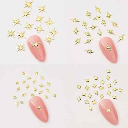 200Pcs Star Nail Charms for Nails Art 3D Gold Star Nail Charms Metallic Studs Rhinestones Stars Nail Jewelry Decorations Manicure Supplies Accessories for DIY Craft (G200)
