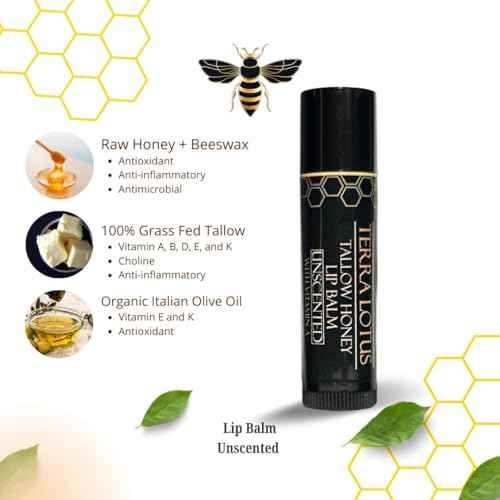 Tallow Lip Balm (5 Pack) - Hydrating With Organic Italian Olive Oil, Pure Grass Fed Tallow, and Beeswax - Long Lasting Lip Therapy (Unscented)