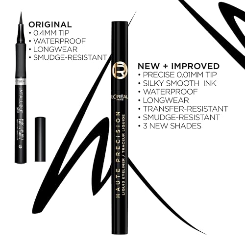 L'Oreal Paris Haute Precision Waterproof Liquid Eyeliner, Smudge-Proof Eye Liner with Micro-Tip, for up to 28HR Eye Makeup Wear, 020 Brown Leather