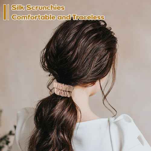 6PCS Silk Hair Ties, 100% Mulberry Silk Scrunchies for Hair, Elastic Ponytail Holders No Damage, Scrunchies for Women Girls